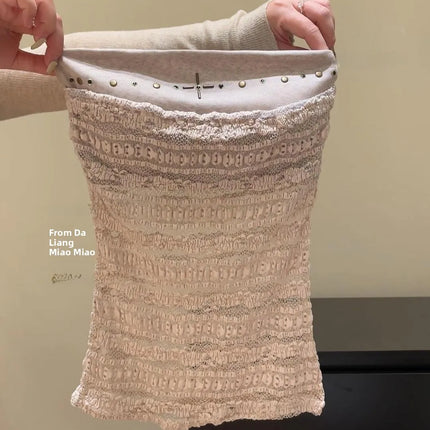 Korean Sleeveless Lace Patchwork Tube Top Tank Women Summer Pure Desire Sexy See-Through Waist-Cinching Slimming Top