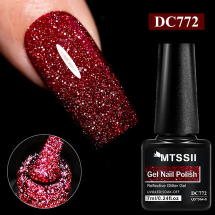 Red Reflective Glitter Gel Nail Polish Sparkling Glitter Flashy Semi-permanent Soak Off Nail Art UV Gel Varnish Nail Supplies