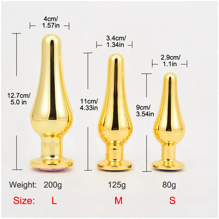 Golden Stainless Steel Anal Plug Crystal Metal Butt Plug Stimulator Anal Sex Toys for Couples Prostate Massager Dildo 3 Size