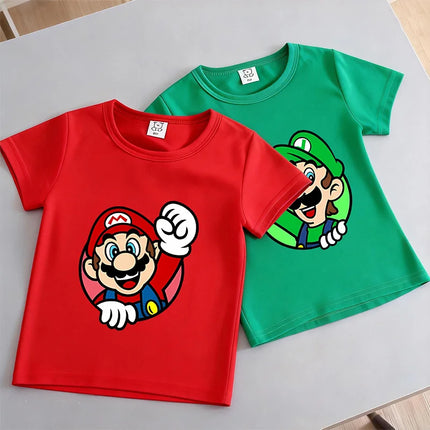Super Marios Bros T-shirt for Kids Short Sleeve Shirt Cartoon Printed Tops Children Clothes Base Tee Boys Girls Clothing Gift