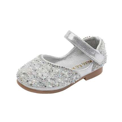 Autumn Girls Rhinestone Leather Shoes 2022 Spring Pearl Bow Princess Shoes Soft Children Baby Toddler Single Shoes G06