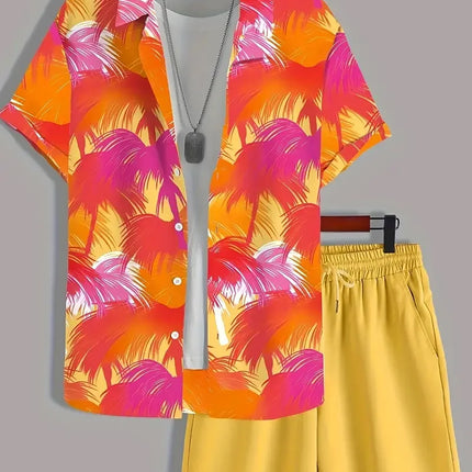 2025 Simple All-in-one Men's Shirt Set Coconut Tree Print 3D Printed Shirt And Shorts Set Summer Casual Vacation Hawaiian Shirt