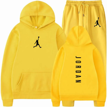 Autumn Wintern Mens 2-Piece Tracksuit Jordan Print Hoodie + Joggers Set Casual Sportswear for Gym Workout Basketball Daily Wear