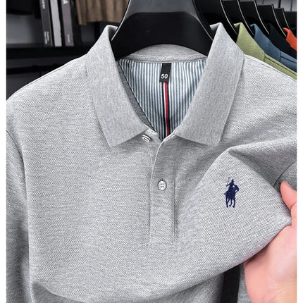 100% pure cotton luxury men's long-sleeve polo shirt designer brand Paul pony embroidery soft comfort spring autumn casual T-shirt