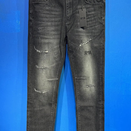 Men's best quality letter printed Slim Fit Skinny Long Black Denim pants long Trousers Jeans Streetwear