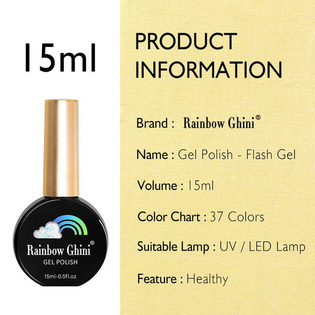 Rainbow Ghini 37Color Base Coat TPO/HEMA Free 15ml Fine Glitter Gel Polish For Manicure Nails Semipermanent Art Nail Supplies