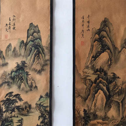 Chinese Ancient Paper Calligraphy Paintings Scrolls Poems Tang Yin's landscape Four Map Art Decorative Wall Hanging