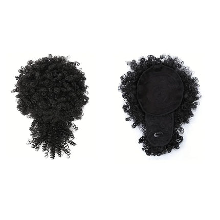 Afro Puff Drawstring Ponytail with Kinky Curly Hair Clip in Bangs Short Synthetic Hair Extensions Updo Hairpieces for Women