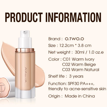 Liquid Foundation Cream 30ml Full Coverage Makeup Base SPF30 Waterproof Long Lasting Concealer Smooth Matte Finish