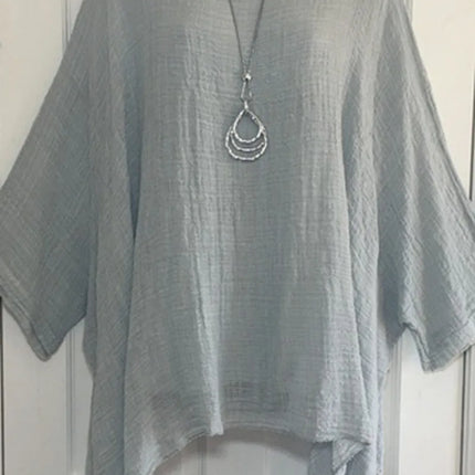 2024 Women's T-shirts Plus Size 5XL T-Shirt Linen O Neck Casual Loose Shirt Summer Autumn New Solid Batwing Long Sleeve