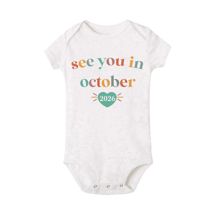 See You in January 2026 Printed Baby Romper Pregnancy Announcement Clothes Newborn Short Sleeve Bodysuit Infant Jumpsuit Outfit