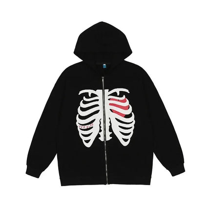 Gothic Butterfly Print Oversize Zip Up Hoodies 2025 Winter New Grunge Long Sleeve Sweatshirt Casual Hooded Jacket Streetwear