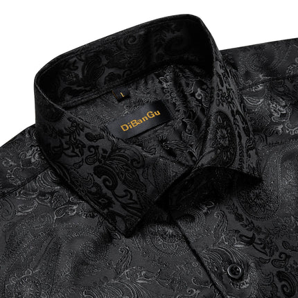 Men's Long Sleeve Black Paisley Silk Dress Shirts Casual Tuxedo Social Shirt Luxury Designer Men Clothing