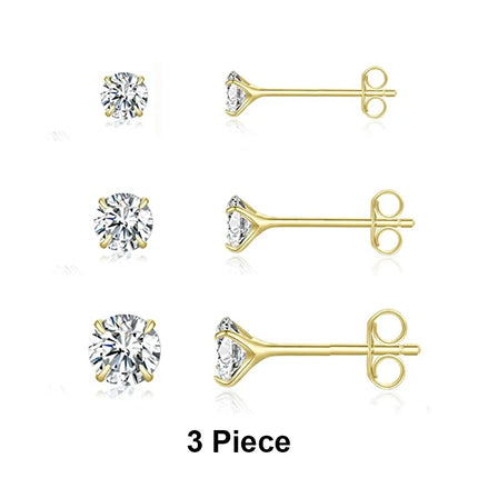 BOAKO 3 Piece 925 Sterling Silver Earrings Set For Women Mini Stud Earring 18K Gold Plated Fine Jewelry Boucle Oreille Femme