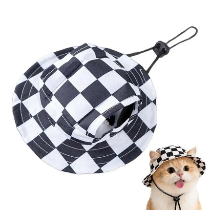 Cute Print Cat Hat for Small Medium Cats Adjustable Pet Cap Breathable Comfortable Sunscreen Hat Beach Activities