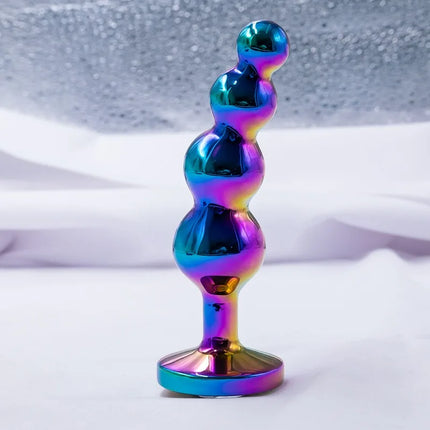 Metal Curved Anus Butt Plug 4 Beads Stimulating Anal Plugs Sex Toy Prostate Massage Analplug Buttplug with Jewelry Base