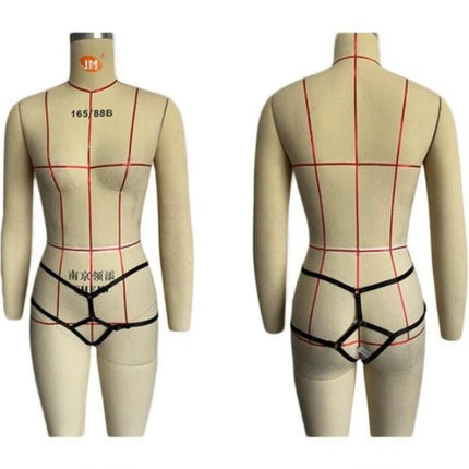 Women Sexy Garter Belt Low-rise Bandage Thong BDSM Bodystockings Non-marking Open Gear Panties Fetish Erotic  Gothic Bodysuit