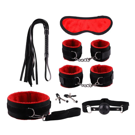 Adult Erotic Nylon Bondage BDSM Kit with Handcuffs Sex Whip Mouth Gag Soft Fox Tail Anal Plug for Women Sexy Games