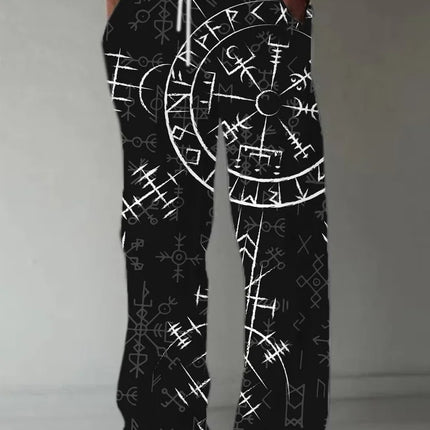 Men's Retro Viking Celtic Knot and Snake 3D Printed Casual Drawstring Straight-Leg Summer Beach Pants