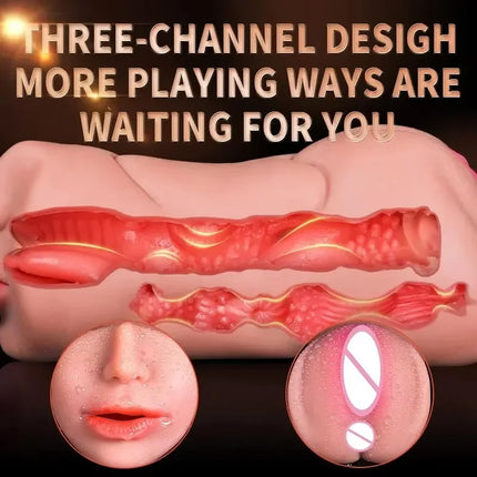 Realistic Male Masturbation Blowjob 3 IN 1 Artificial Vagina Masturbator Cup Deep Throat Oral Anal Clit Adult Products Sex Toy18