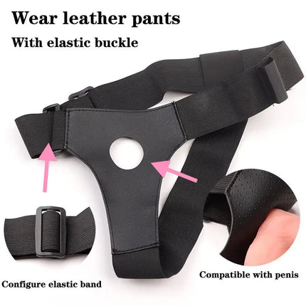 Men's Strap-On Dildo Panties Wearable Hollow PU Leather Penis Lengthening Sleeve Strapon Harness Belt for Male-to-Female