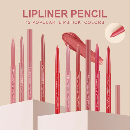 Lip Liner Lipstick Pen Waterproof Long-Lasting Contouring Lip Pencil Matte Finish Beginner Automatic Lip Liner Bean Paste Color Contouring Pen Automatic Rotating Lip Liner