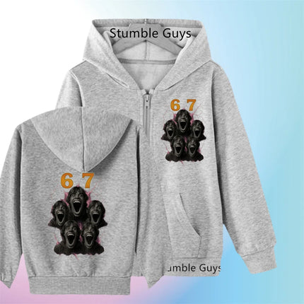 Children's Funny 67 Brainrot Zip Up Sweatshirts Six Seven Hoodies Clothes Kid Girl Boy Zipper Hoody Baby Casual Fashion Tops