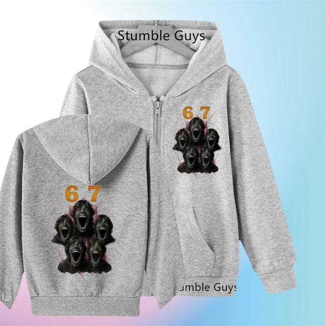 Children's Funny 67 Brainrot Zip Up Sweatshirts Six Seven Hoodies Clothes Kid Girl Boy Zipper Hoody Baby Casual Fashion Tops