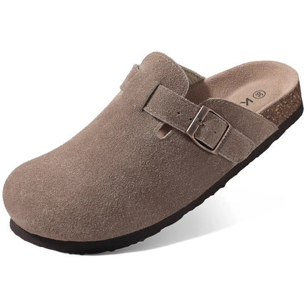 Litfun Suede Cork Clogs For Women Men Genuine Summer Clogs with Arch Support Cork Leather House Mules Shoes Thick Beach Sandals