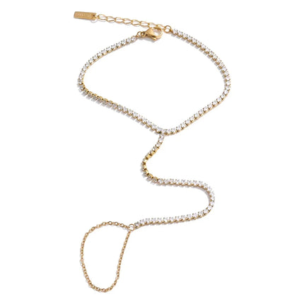 Yhpup Trendy Stainless Steel Zircon Beads Back of Hand Chain Finger Bracelet Fashion Chic Sexy Jewelry Waterproof Wholesale Gift