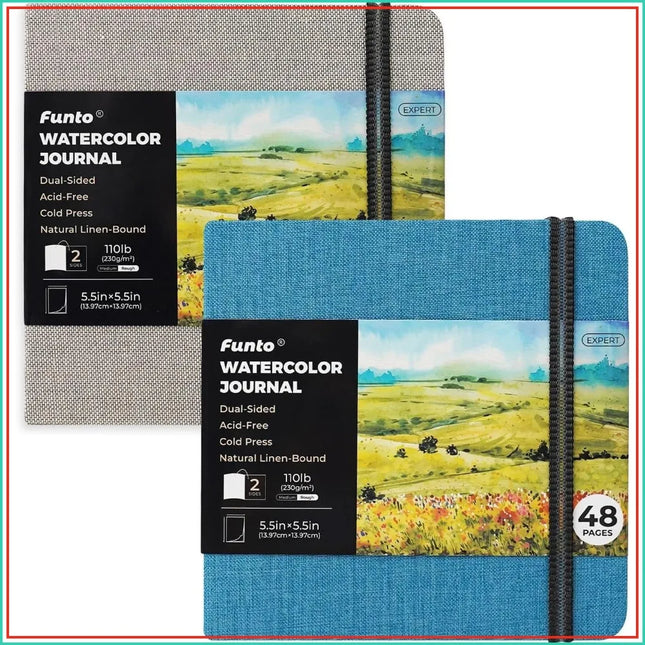 Watercolor Journal 2-Pack, 5.5x5.5 Square, 48 Pages Each, 230gsm, Gray & Blue Cover