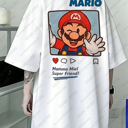 Summer New Anime Tshirts For Couple Cartoon Graphics Mario Print T-shirt Casual Round Neck Tees Street Short Sleeve Man Clothing