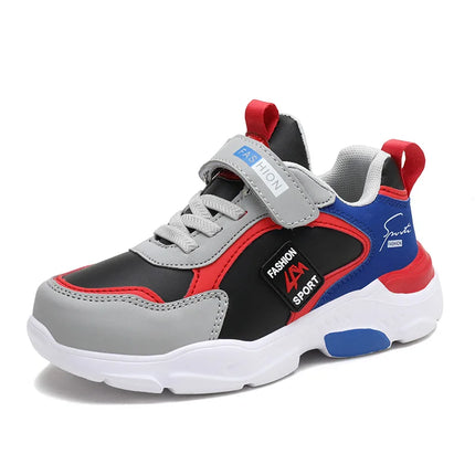 Autumn and Winter Children's Shoes, Boys' Sports Shoes, Leather Upper, Breathable, Non-Slip, Versatile Sports Shoes for Middle and Older Children, Elementary School Students