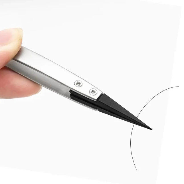 1 Piece Anti-Static ESD Tweezers Replaceable Tweezers Tips Stainless Steel Body Carbon Fiber Conductive Plastic Tweezers