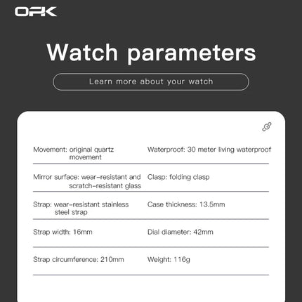 OPK 8171 Men's Watches Simple Casual Original Quartz Watch for Man Waterproof Stainleess Steel Luminous Dual Calendar Display