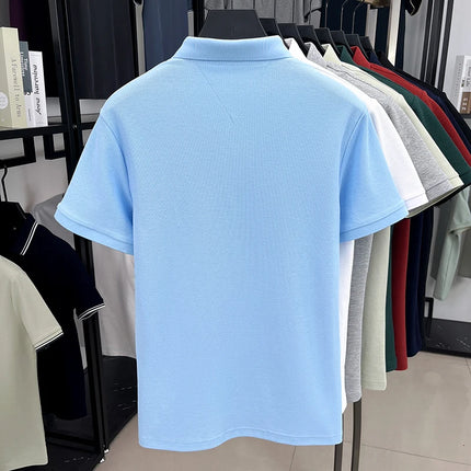 100% pure cotton short-sleeved men's polo shirt, summer fashion, high-end brand, pony embroidery, golf top, casual business T-shirt