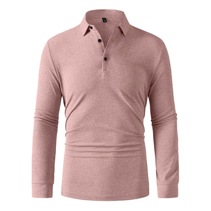 New Men's Business Casual Long Sleeved Shirt Solid Color Polo Shirt Fashionable Breathable Comfortable Versatile Top