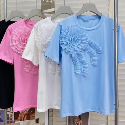 Flowers Stitch Short Sleeve Cotton T-shirt Youthful Woman Clothes T-shirts for Women Summer Tops Tees Women's Clothing Sales