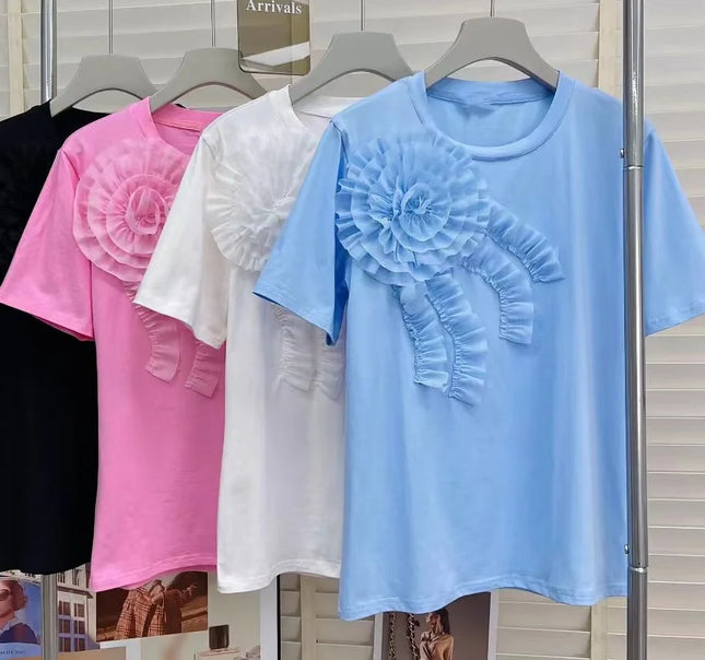 Flowers Stitch Short Sleeve Cotton T-shirt Youthful Women's Clothing T-shirts for Women Summer Tops Tees Women's Clothing Sales