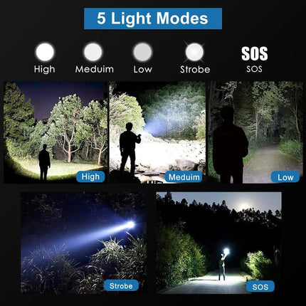 High Power LED Flashlight USB Rechargeable 5 Mode Aluminum Alloy Telescopic Zoom Torch Tactical Lamp for Outdoor Camping Fishing