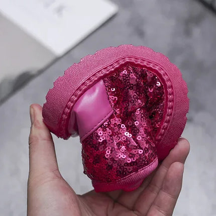Girls Snow Boots Bunny Ear Bowtie Sequins Cute Winter Warm Ankle Boots Princess Toddler Non-slip Fashion Kids Boot Glitter Bling