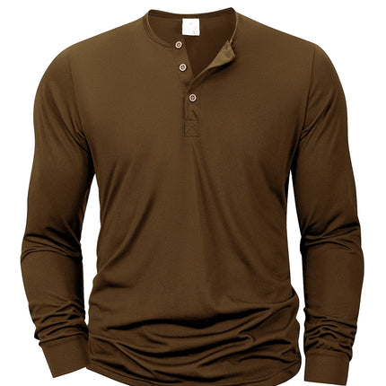 Henley Neck T-Shirt Men Basic Breathable Men's Long Sleeve Tops Tee Shirts Spring Autumn Casual Solid Color Button T Shirts