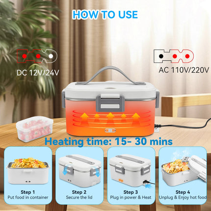 Electric Lunch Box 80W 1.8L Portable Food Warmer Stainless Steel Detachable Heating Bowl Large Capacity For Car Or Home