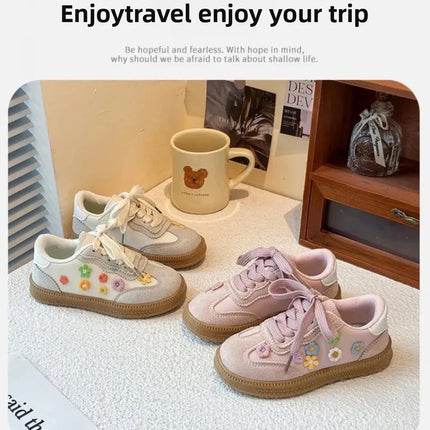 PU Leather Sport Shoes For Children Korean Style Teenager Kid's Sneakers Waterproof Outdoor Girl's Tennis Footwear Casual Shoes