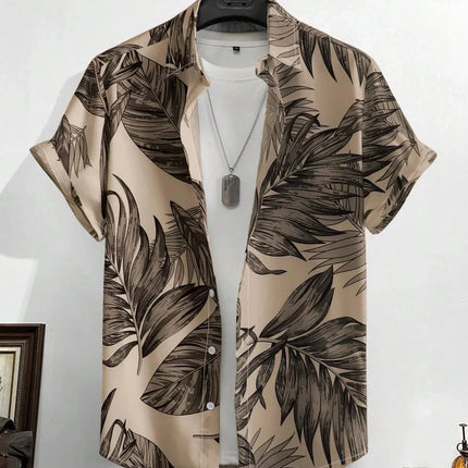 Men's Tropical Plant 3D Print Hawaiian Beach Flower Shirt Casual Slim Fashion Shirt Simple Retro Lapel Short Sleeve Shirt Top