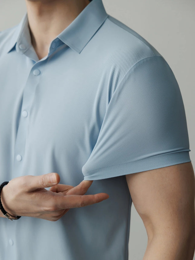 Men's 4-Way Performance Stretch Short Sleeve Shirt Slim Fit Quick Dry Cooling Athletic Polo Casual Button Down Business Top
