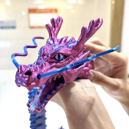 85Cm/33.46In Super Large Open-Mouth Chinese Dragon Moveable Joints Animal Model Home Desktop Decoration Ornament Gift Collectible Statue