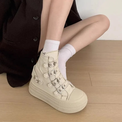CHABELLA Women's High Top Canvas Shoe Design Buckle Strap Zip Simplicity Female Shoes 2025 High Street Grace Walking Shoes