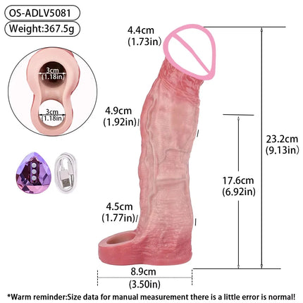 ORALSX Remote Control Vibration Penis Extension Cock Sleeve Silicone Reusable Condom For Men Sex Toys Penis Enlargement Adult 18