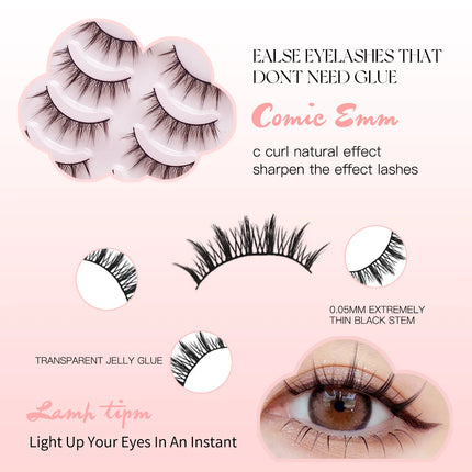 5 Pairs Manga Lashes Soft Natural Long False Eyelashes Anime Wispy Strip Lashes For Korean Doll Eye Makeup Look